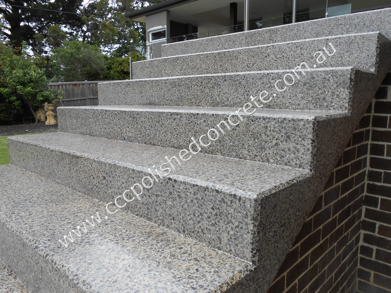 Polished Concrete steps with bevel edges and non-slip sealer
